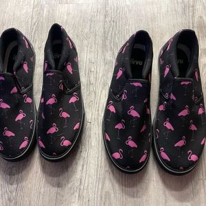 Black shoes with pink flamingos